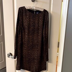 GAP Women's Long Sleeve Dress - Black and Brown Leopard Print